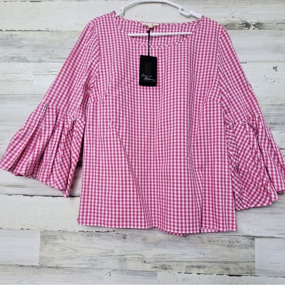 Jane and Delancey Tops - Jane & Delancey Women's Small Pink White Gingham Bell Sleeve Blouse New with Tag